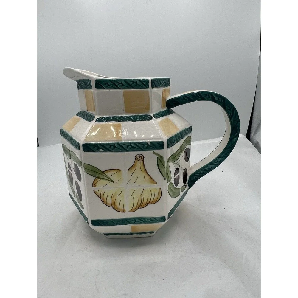 Vintage Clay Art San Francisco Olive Garlic Hexagon Pitcher Vintage MCM AS-IS